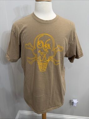 Men's Brown Graphic Tee with Yellow Ice Cream Skull Print